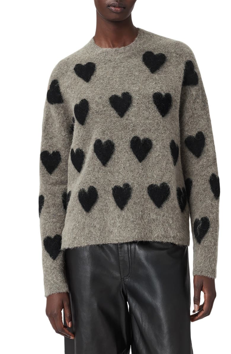 AllSaints Amora Jacquard Alpaca & Wool Blend Sweater, Main, color, Walnut Brown/ Black