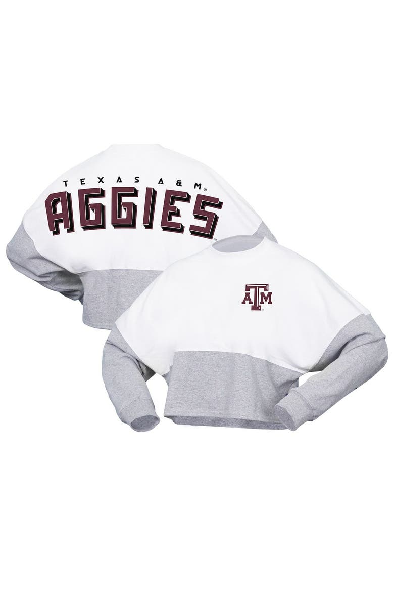 Women's Spirit Jersey  White Texas A&M Aggies Heather Block Cropped Long Sleeve Jersey T-Shirt, Main, color, White
