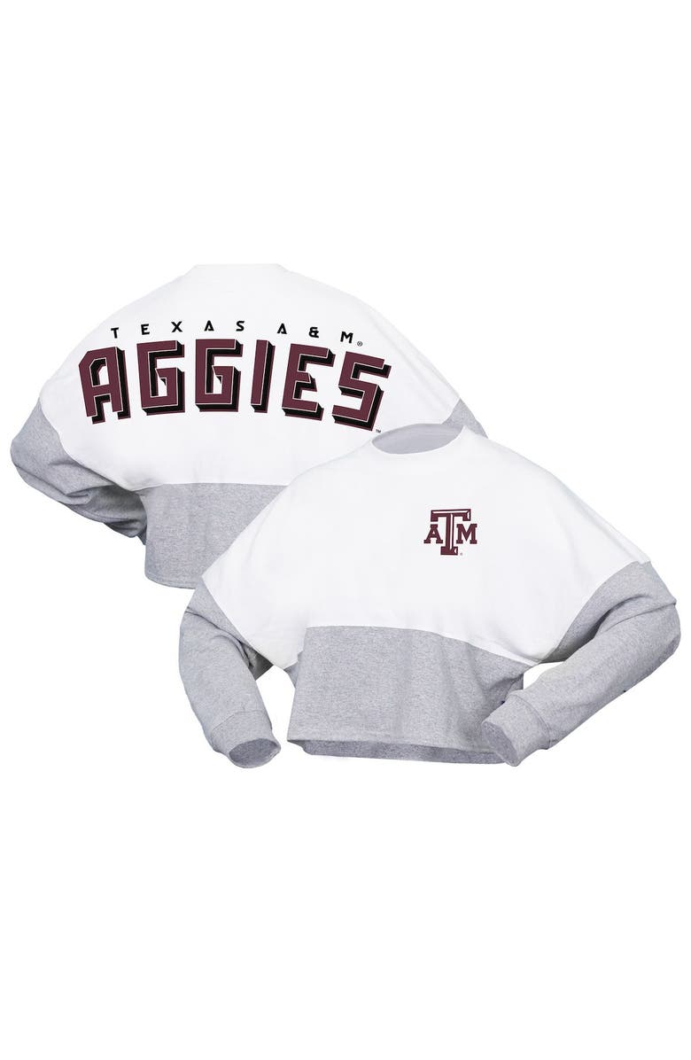 SPIRIT JERSEY Women's Spirit Jersey  White Texas A&M Aggies Heather Block Cropped Long Sleeve Jersey T-Shirt, Main, color, White