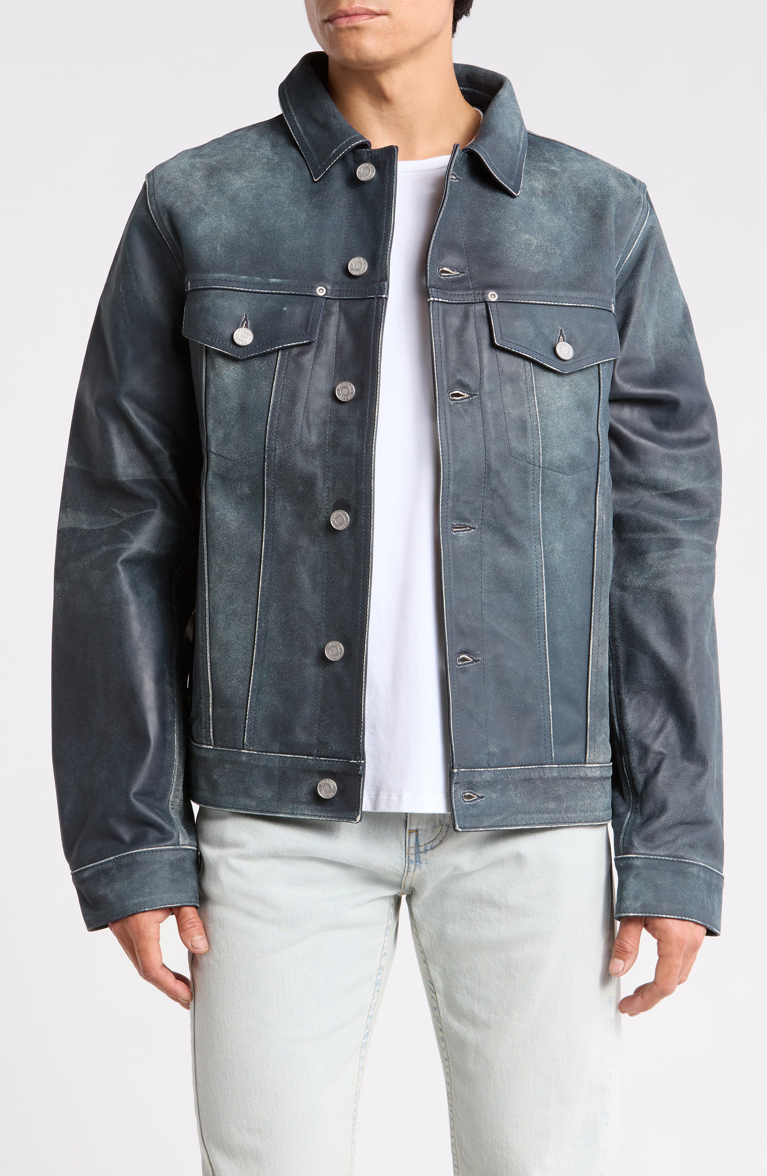 PURPLE BRAND Leather Trucker Jacket
