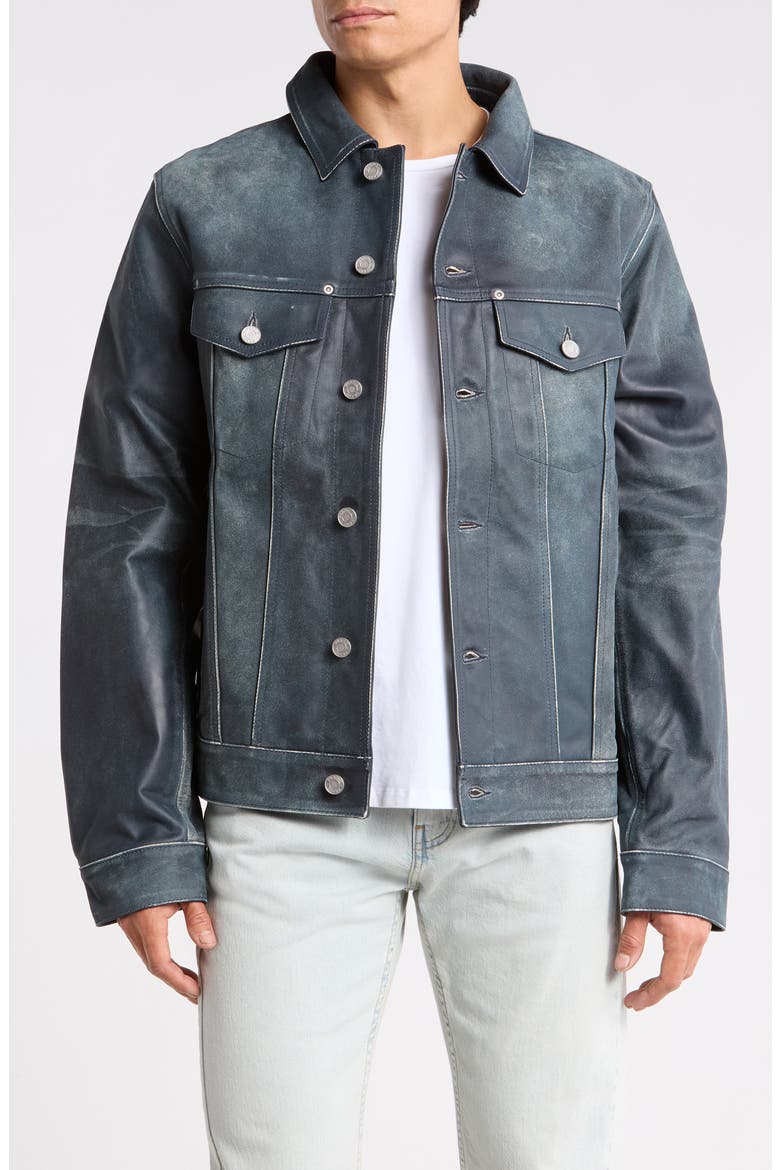 Leather Trucker Jacket, Main, color, BLUE