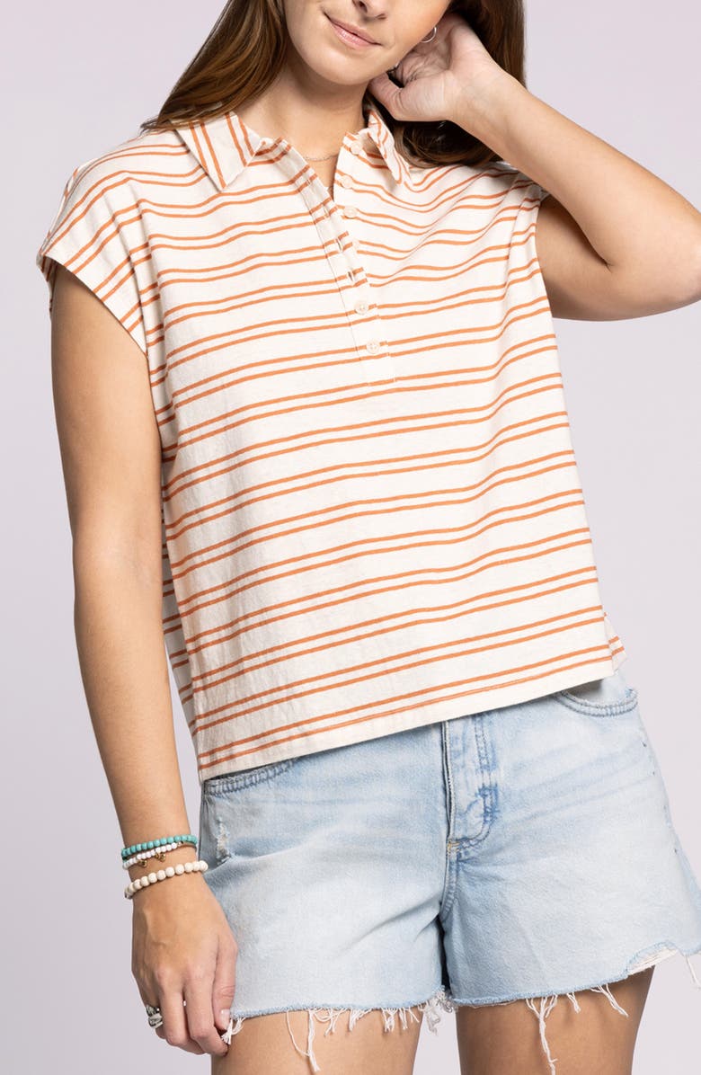 Thread & Supply Remi Cap Sleeve Linen & Cotton Polo, Main, color, Ivory Sienna