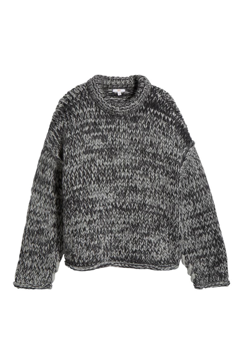 Lofty Wool Blend Whipstitch Mock Neck Sweater, Alternate, color, CINDER COAL