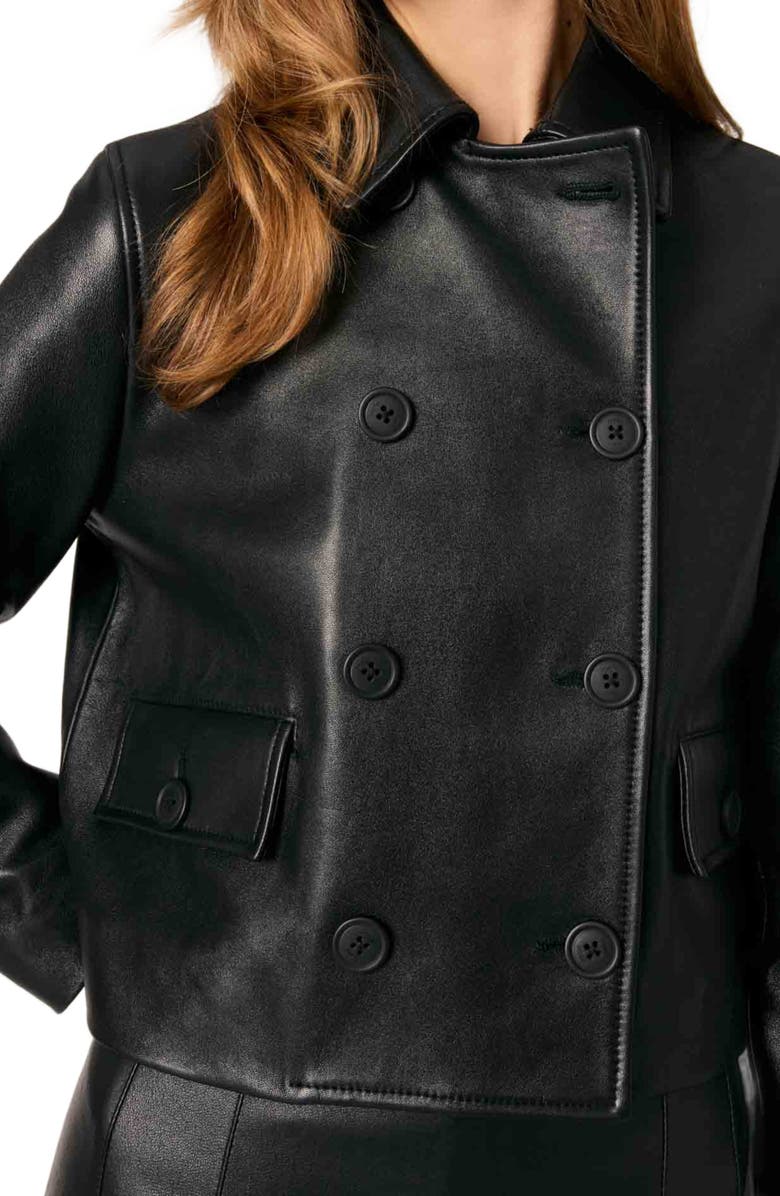 maje Cropped leather jacket, Alternate, color, Black