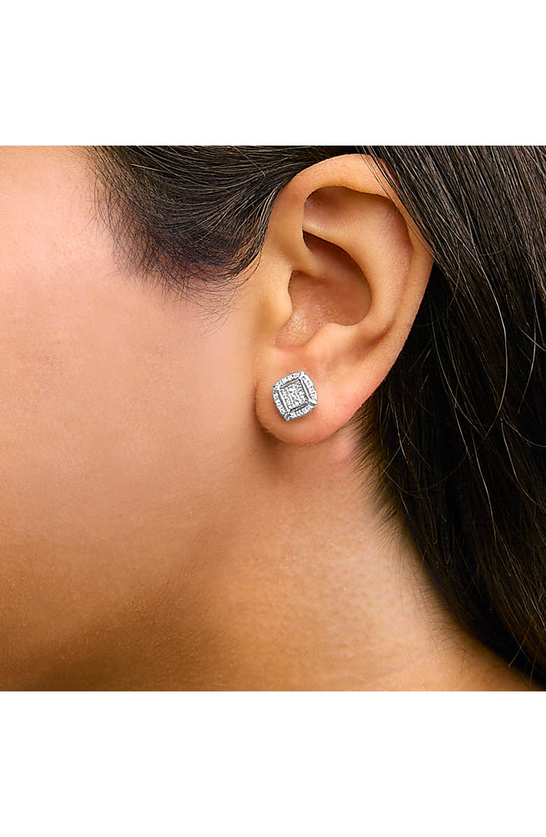 Haus of Brilliance Sterling Silver 1/2 Cttw Princess Cut Diamond Composite and Halo Stud Earrings, Alternate, color, Silver