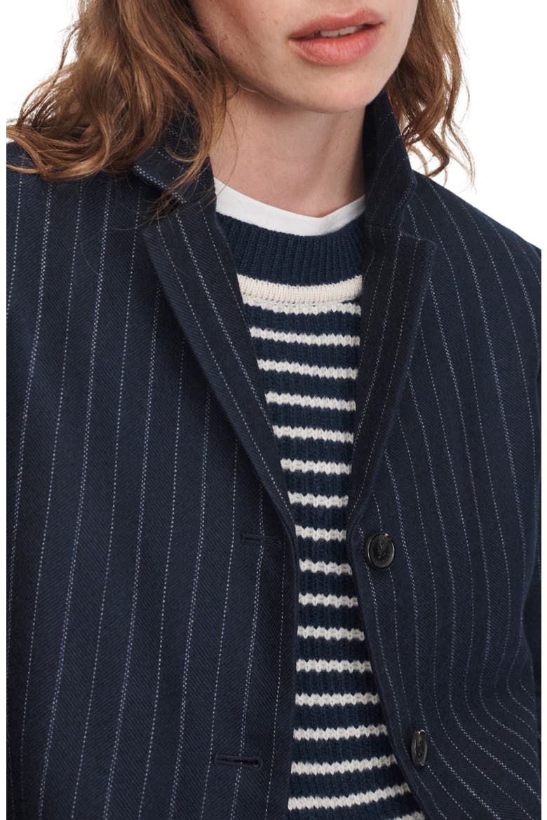 Lawrence Pinstripe Wool Blend Cropped Blazer, Alternate, color, NAVY MULTI