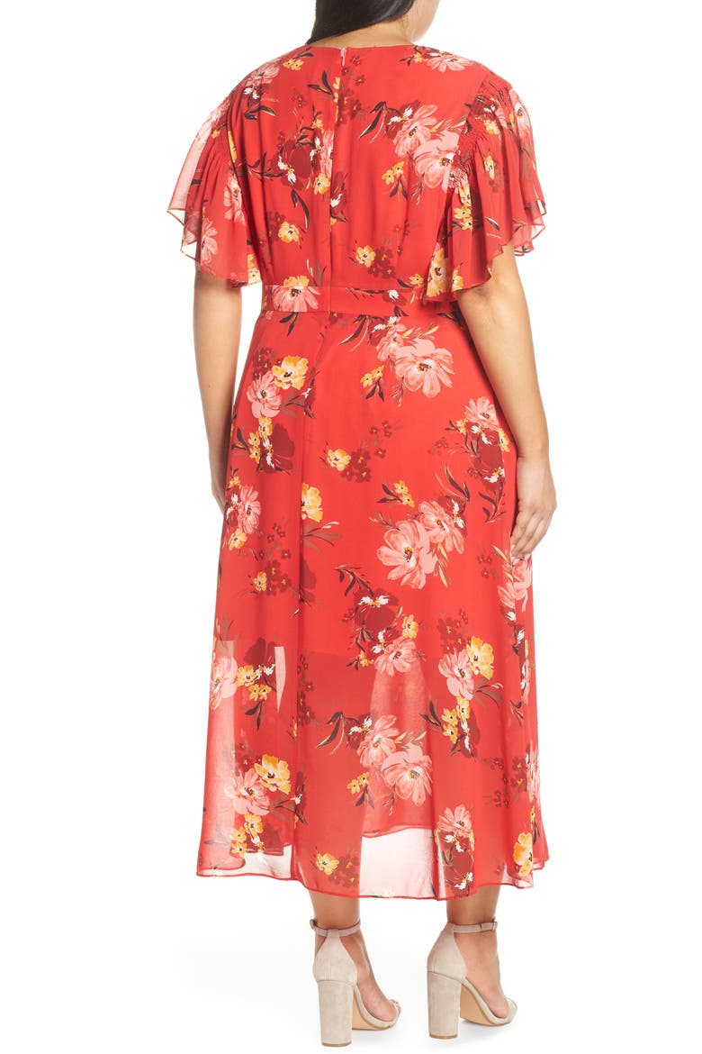 Smocking & Ruffles Chiffon Maxi Dress, Alternate, color, RED MULTI
