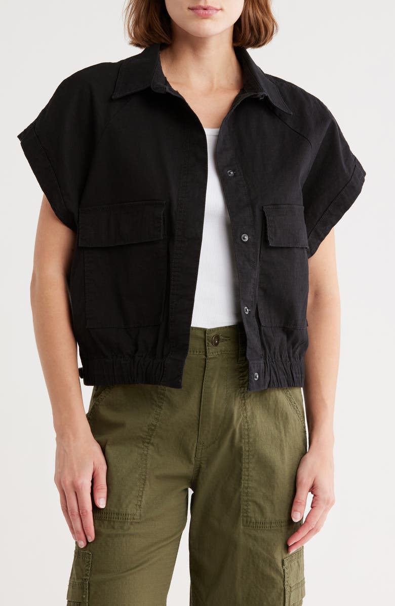 SUPPLIES BY UNIONBAY Shawna Short Sleeve Stretch Cotton Crop Jacket, Main, color, Black