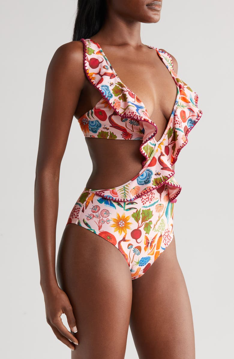 FARM Rio Bright Farm Cutout One-Piece Swimsuit, Alternate, color, 