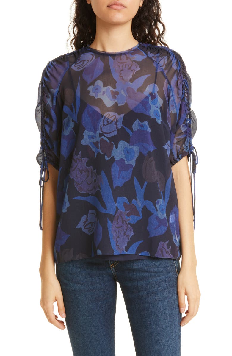 Nixole Floral Ruched Sleeve Top