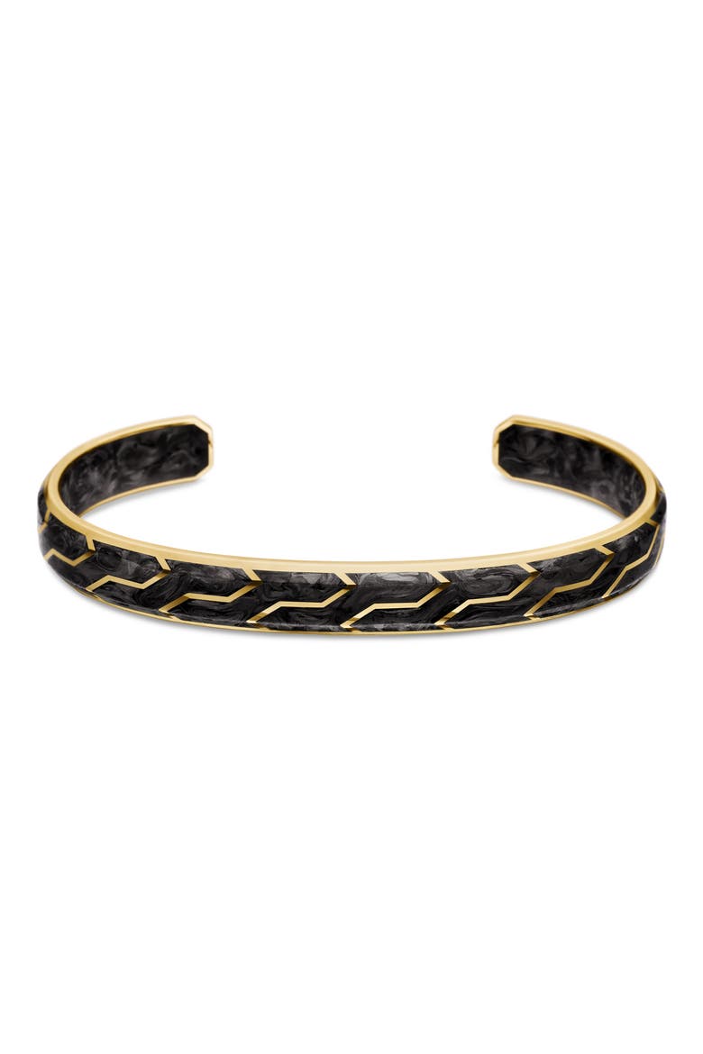 Forged Carbon Cuff Bracelet in 18K Yellow Gold, 8.5mm, Alternate, color, FORGED CARBON?