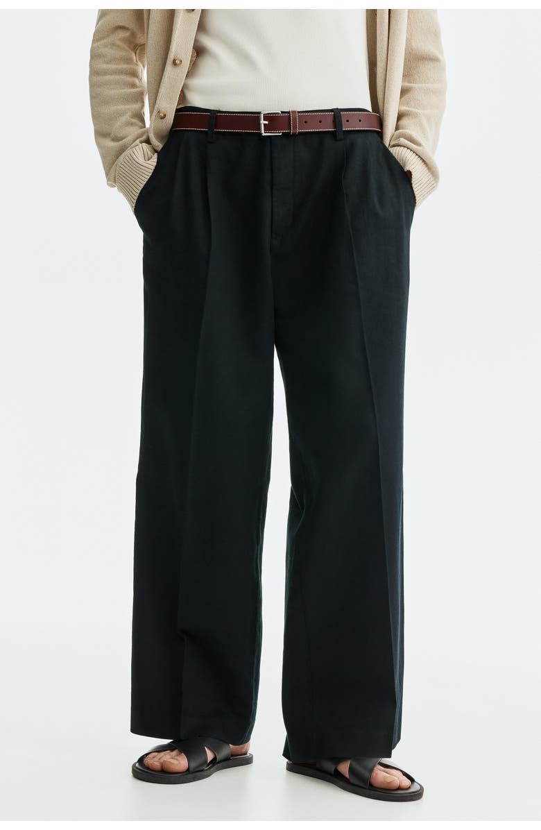 H&M Loose Fit Linen-blend Trousers, Alternate, color, Black