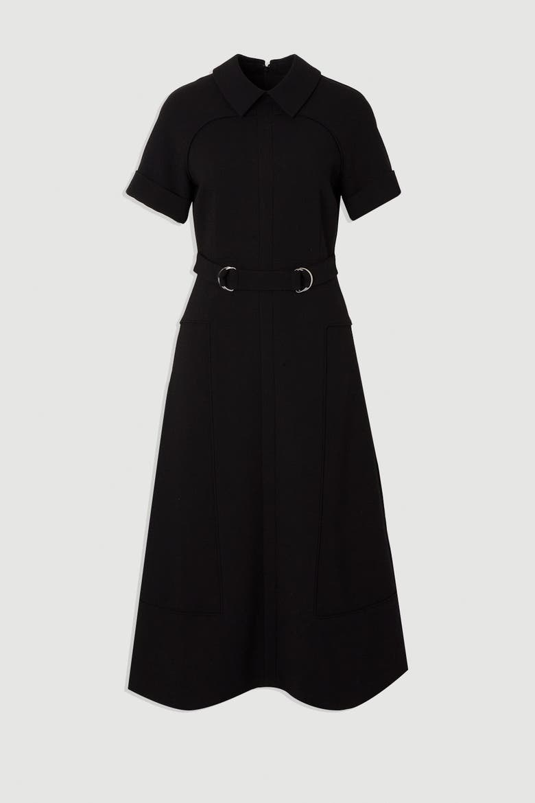 Stretch Tab Detail Full Midi Dress, Alternate, color, Black