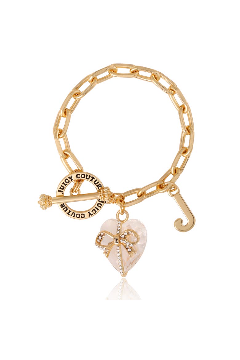 Heart Stone & J Charm Bracelet, Main, color, Clear