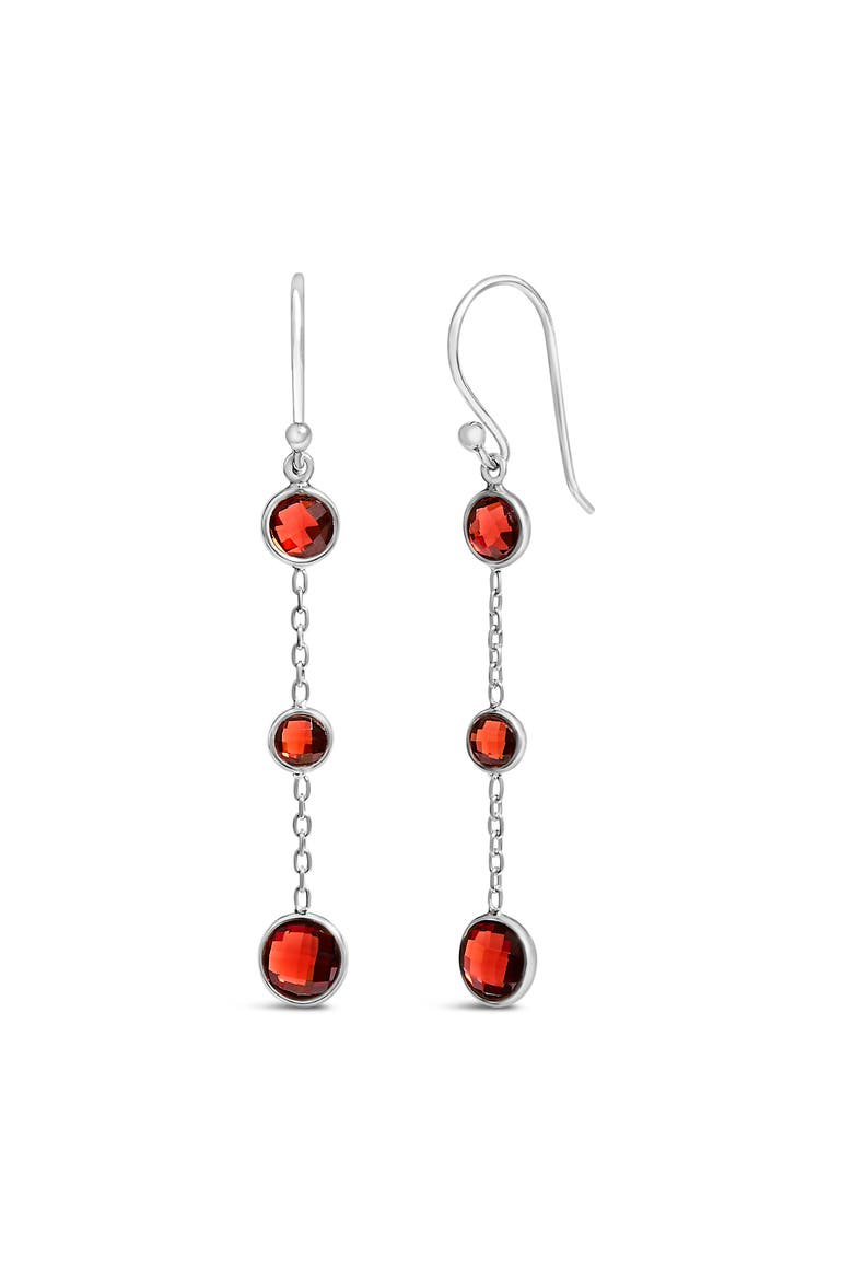 .925 Sterling Silver Graduating Bezel Set Red Garnet Dangle Earring, Alternate, color, White