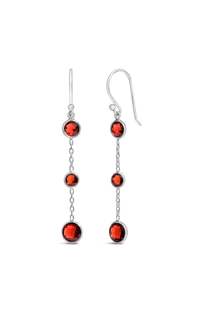 Haus of Brilliance .925 Sterling Silver Graduating Bezel Set Red Garnet Dangle Earring, Alternate, color, White