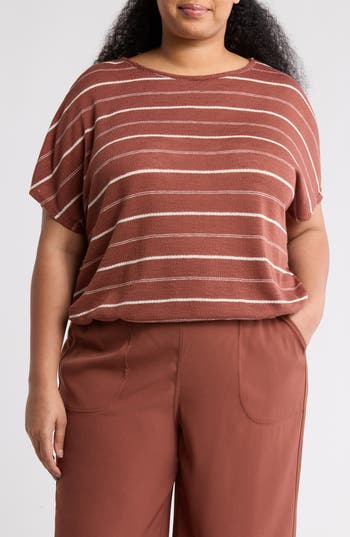 Max Studio Stripe Dolman Sleeve Bubble Hem Top In Brown