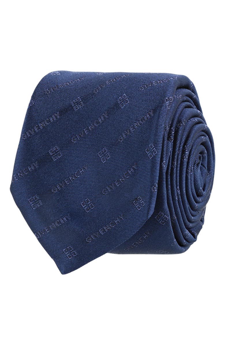 Givenchy Diagonal Logo Jacquard Silk Tie, Main, color, Navy