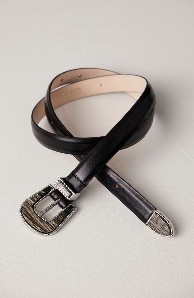 Déhanche Travertine Leather Belt, Alternate, color, Black/Onyx/Silver