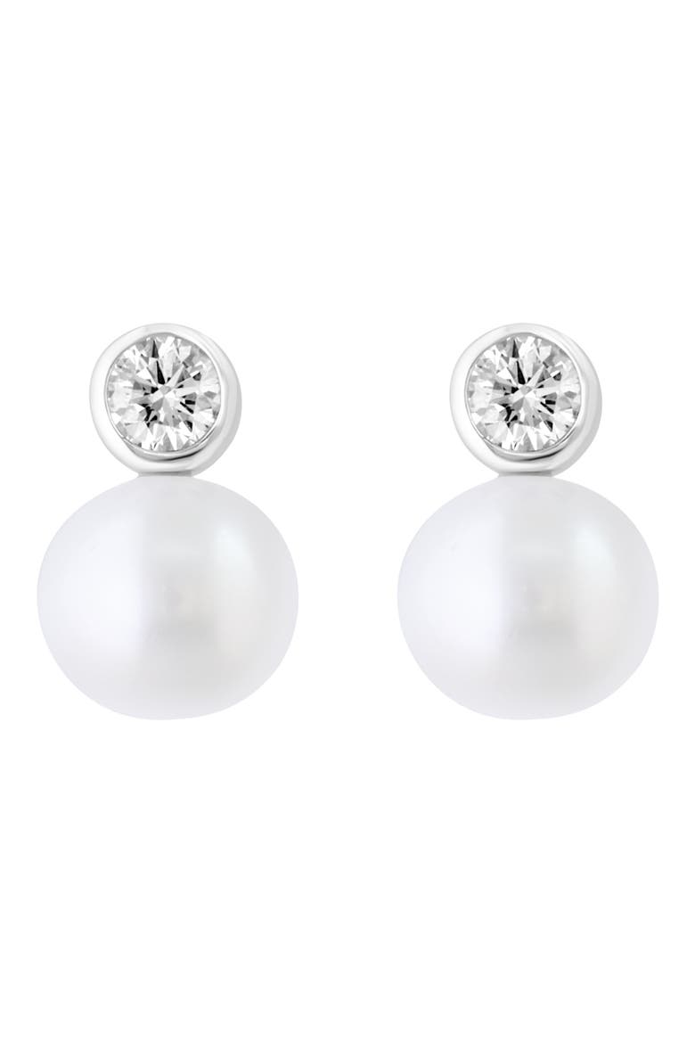 Lab-Grown Diamond & Freshwater Pearl Drop Earrings, Main, color, WHITE
