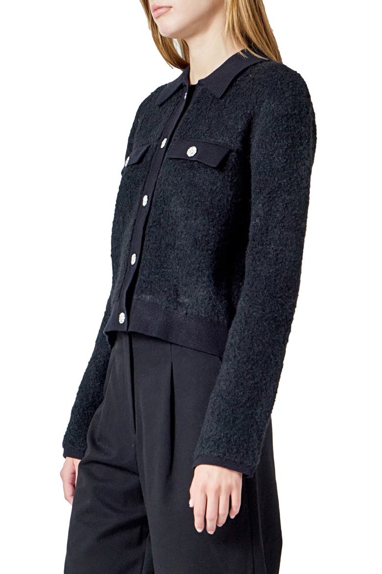 Embellished Knit Jacket, Alternate, color, BLACK