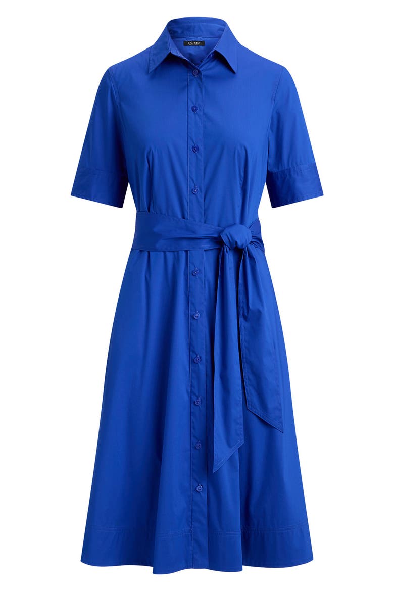 Belted Cotton Blend Shirtdress, Alternate, color, BLUE