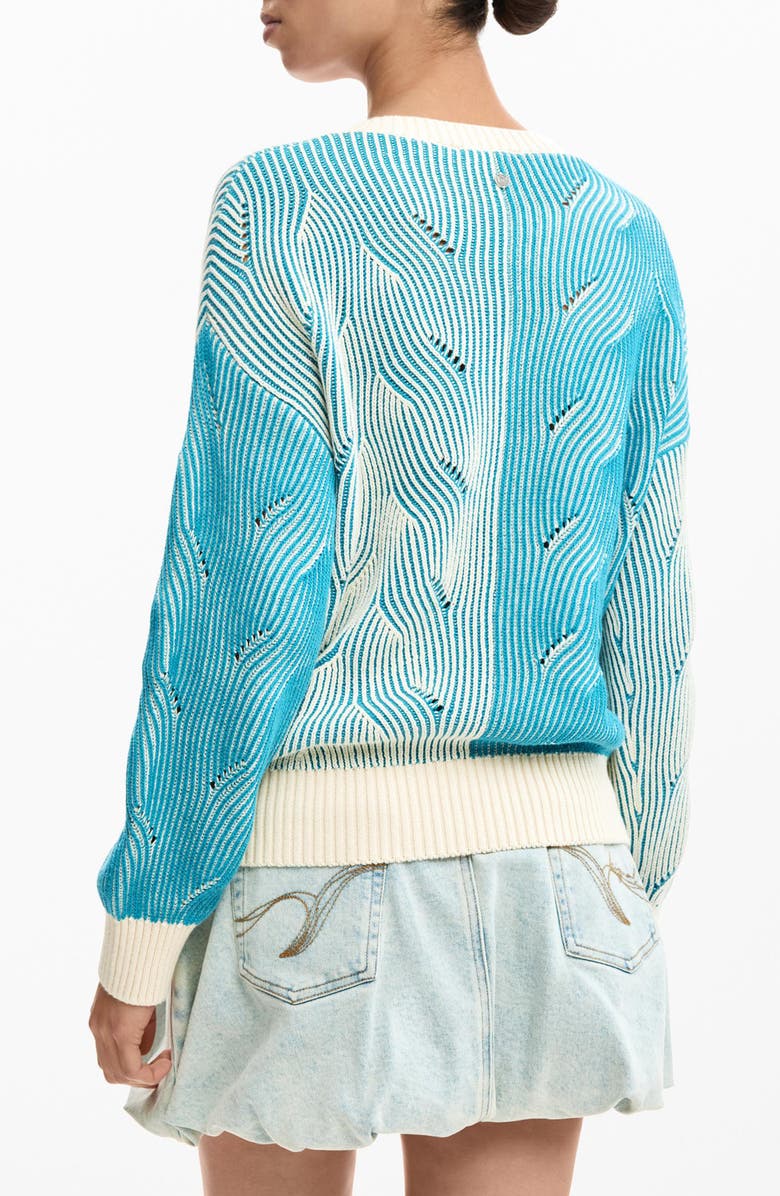 Desigual Colorblock Cotton Blend Pointelle Sweater, Alternate, color, Light Blue