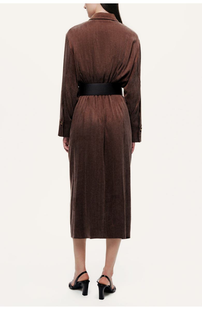 Nocturne Belted Draped Shirt-Collar Maxi Dress, Alternate, color, Brown