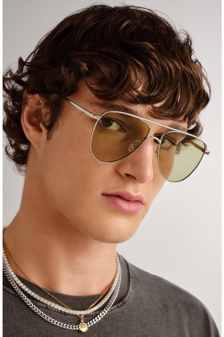 The Duke 57mm Aviator Sunglasses, Alternate, color, SILVER