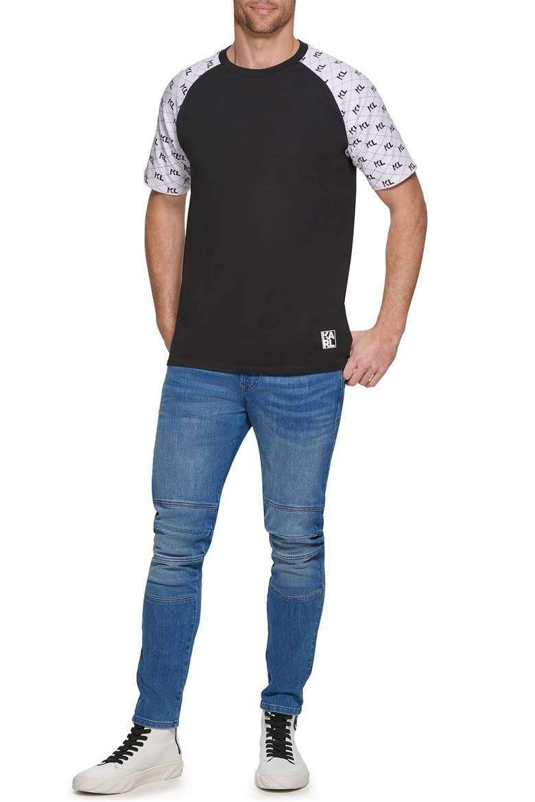 Logo Print Raglan Sleeve Cotton T-Shirt, Alternate, color, BLACK