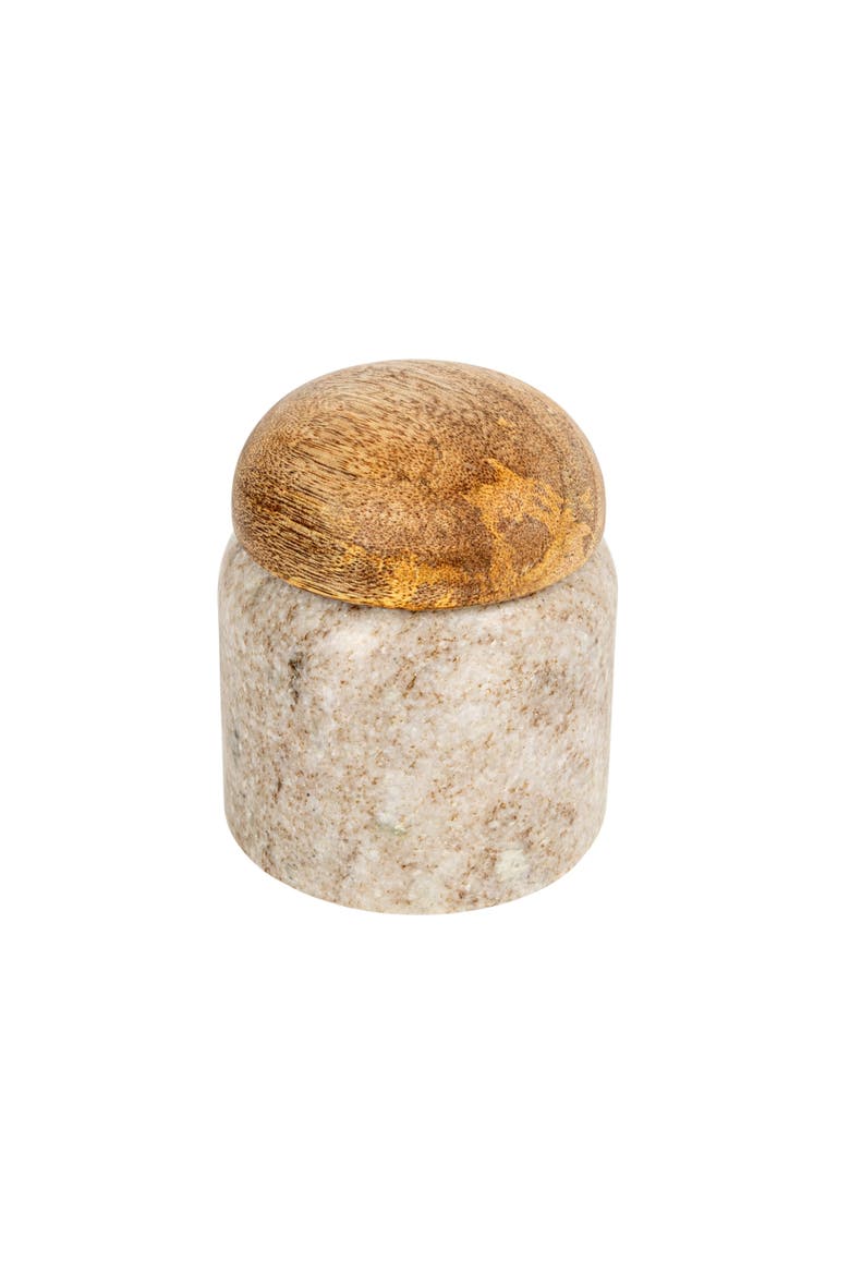 Unique Marble and Mango Wood Pinch Pot Canister with Lid, Natural, Main, color, Natural