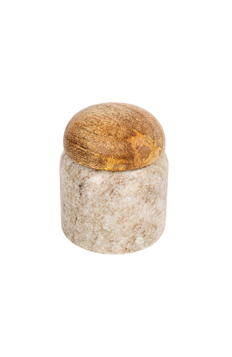 Storied Home Unique Marble and Mango Wood Pinch Pot Canister with Lid, Natural, Main, color, Natural