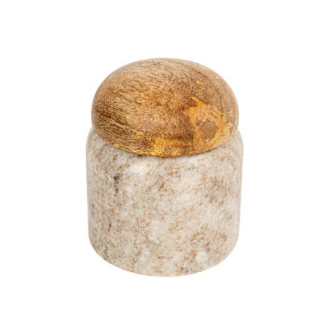 Unique Marble and Mango Wood Pinch Pot Canister with Lid, Natural