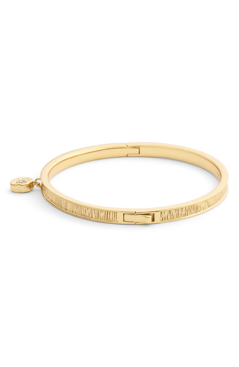 COACH Brushed Tea Rose Charm Hinge Bangle, Alternate, color, Shiny Gold