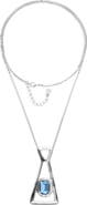 UNODE50 Silver-Tone Geometric Necklace with Blue Crystal