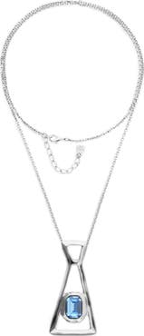 UNODE50 Silver-Tone Geometric Necklace with Blue Crystal