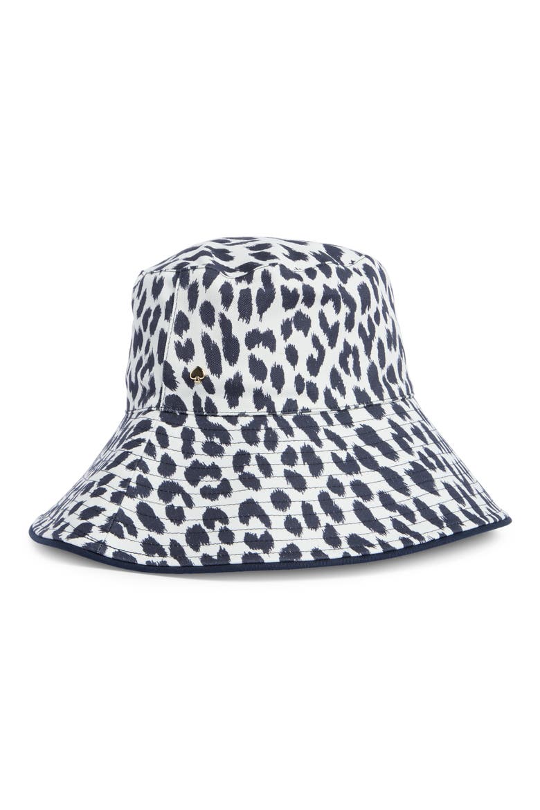 modern leopard print bucket hat, Main, color, CREAM/ NAVY