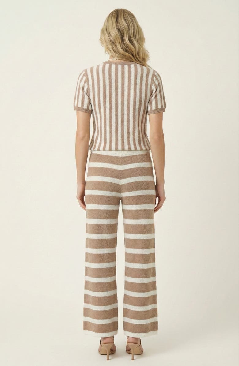 Modenaire Striped Short Sleeve Knit Top and Wide Leg Pants Lounge Set with Drawstring, Alternate, color, 