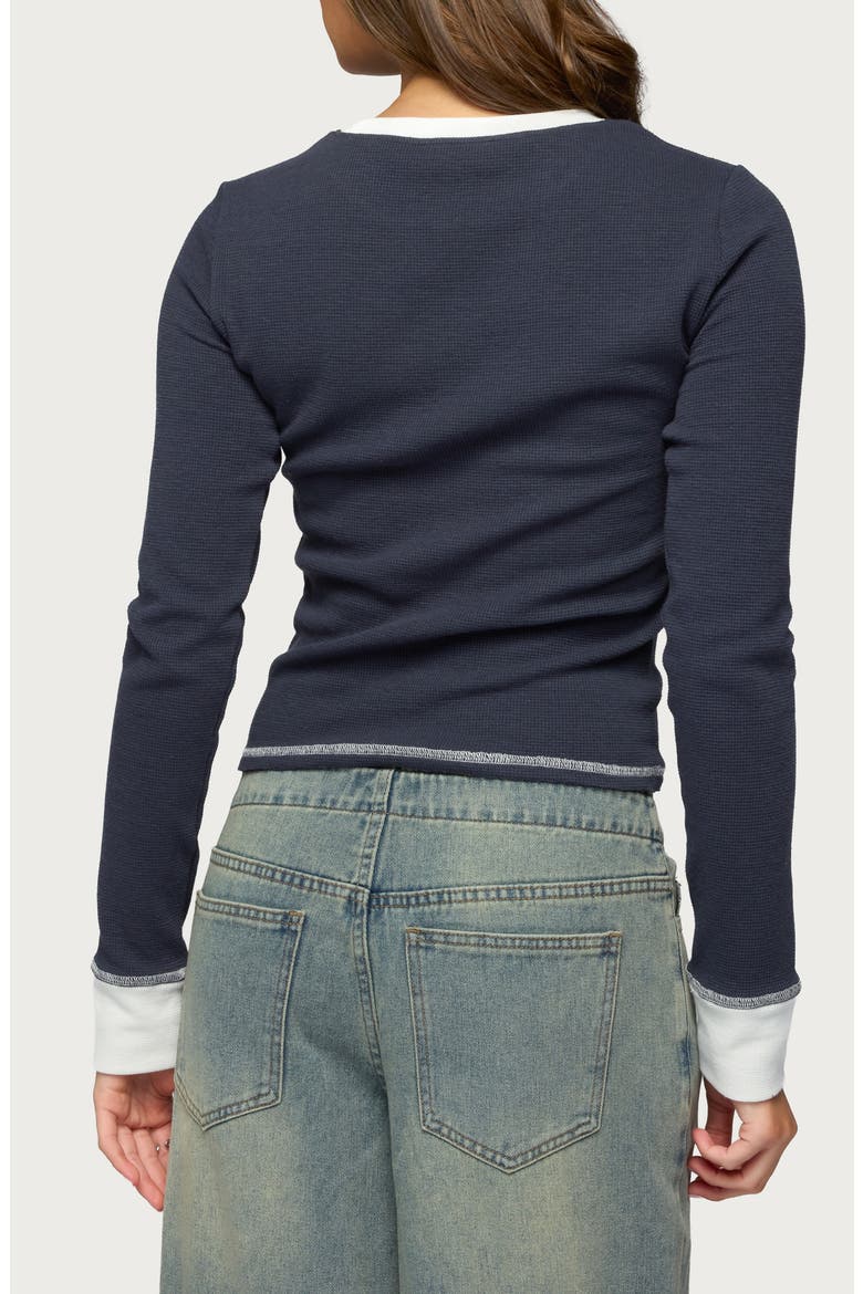 Rora Contrast Trim Cotton Blend Waffle Top, Alternate, color, NAVY