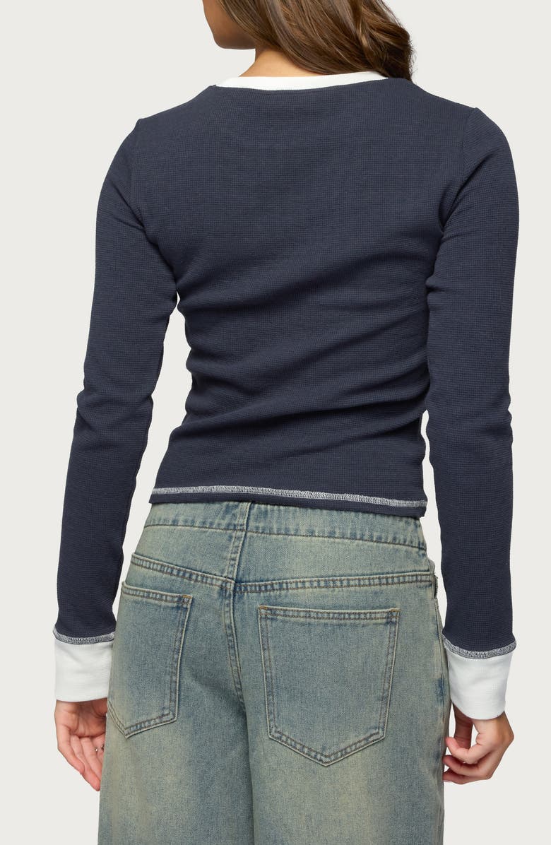 EDIKTED Rora Contrast Trim Cotton Blend Waffle Top, Alternate, color, Navy