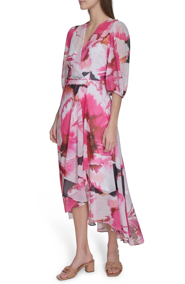 Calvin Klein Floral Chiffon Faux Wrap Midi Dress, Alternate, color,