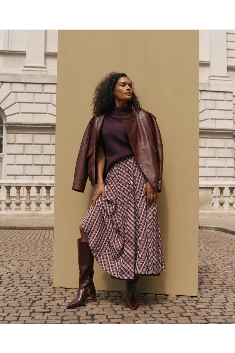 Checked Midi Skirt, Alternate, color, Brown