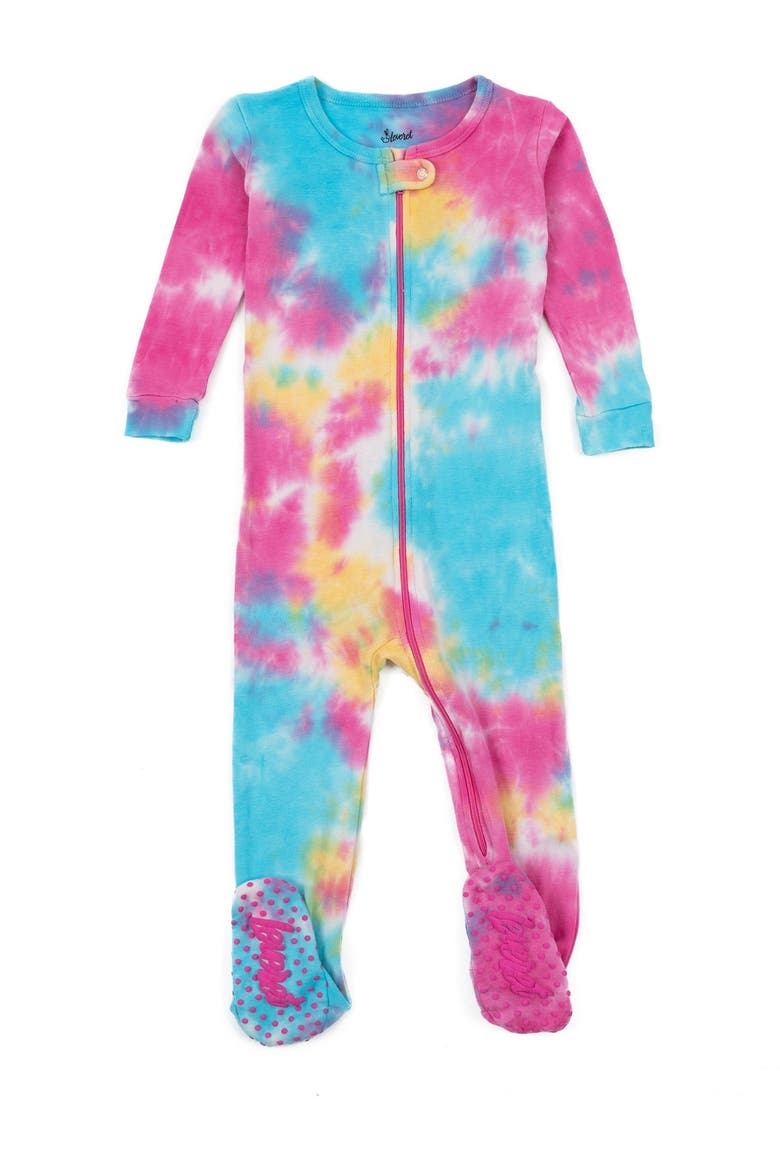 Cotton Tie Dye Footed Pajamas, Main, color, RAINBOW