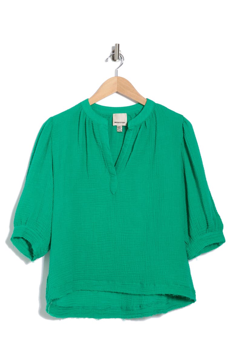 INDUSTRY REPUBLIC CLOTHING Split Neck Puff Sleeve Top, Alternate, color, Green