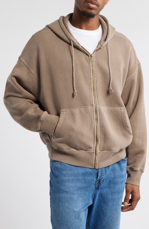 Elwood Core Oversize Terry Full Zip Hoodie In Brown