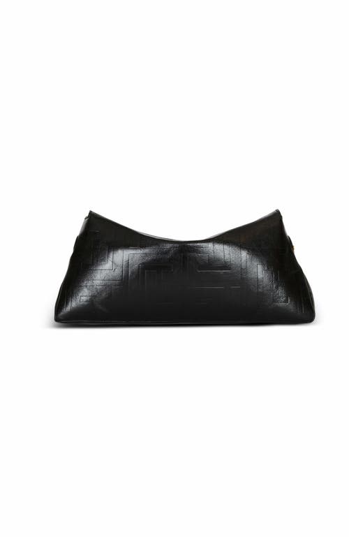 Balmain 1945 Soft Clutch In Crinkled Calfskin Leather In Black