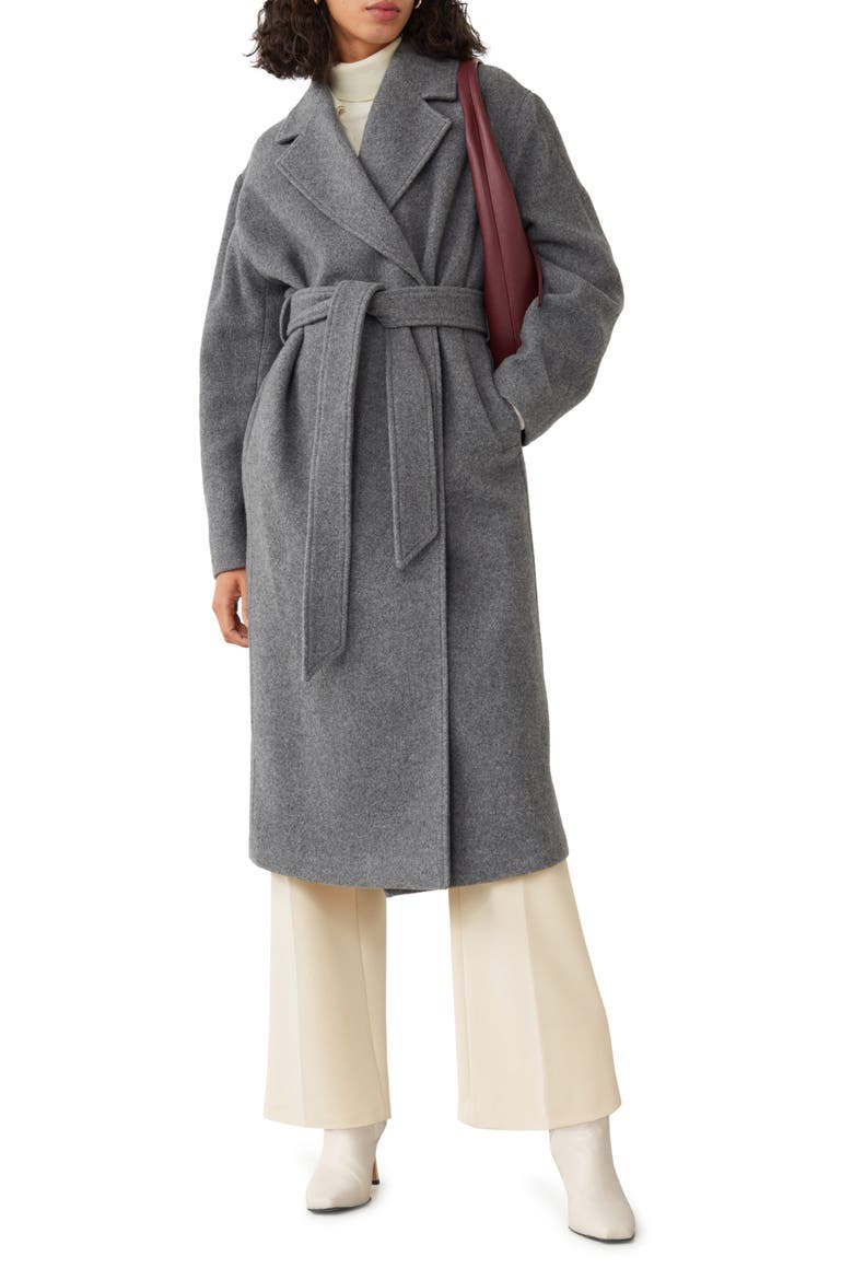 Belted Wool Wrap Coat, Main, color, GREY MELANGE