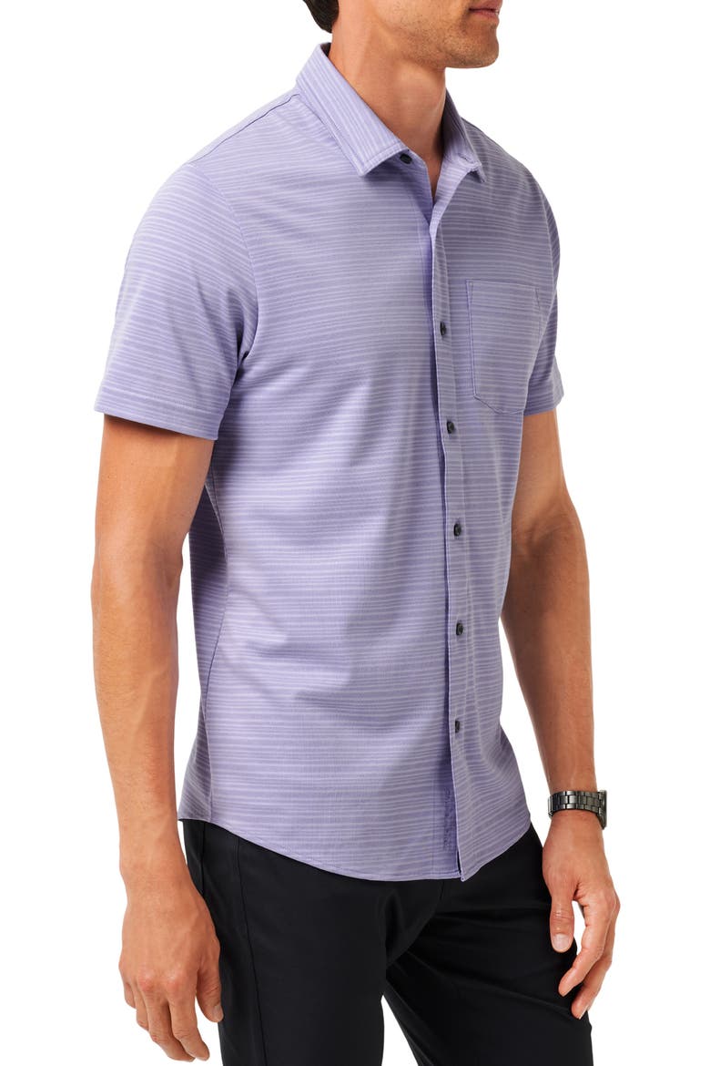 Tip to the City Short Sleeve Cotton Blend Button-Up Shirt, Alternate, color, HEATHER VIOLET STORM