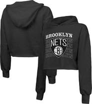 Majestic Threads Women's Majestic Threads Black Brooklyn Nets Repeat Cropped Tri-Blend Pullover Hoodie
