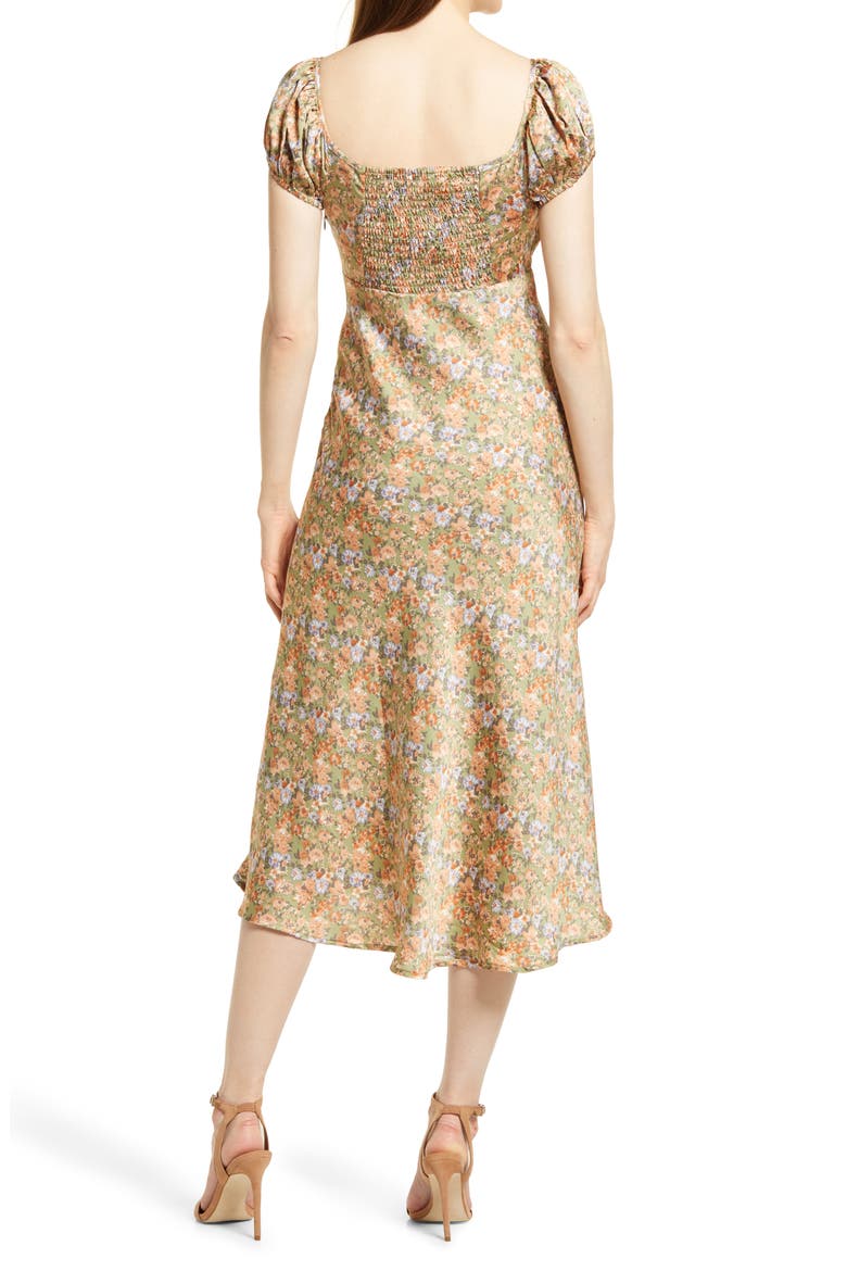 Floral Satin Midi Dress, Alternate, color, SAGE FLORAL